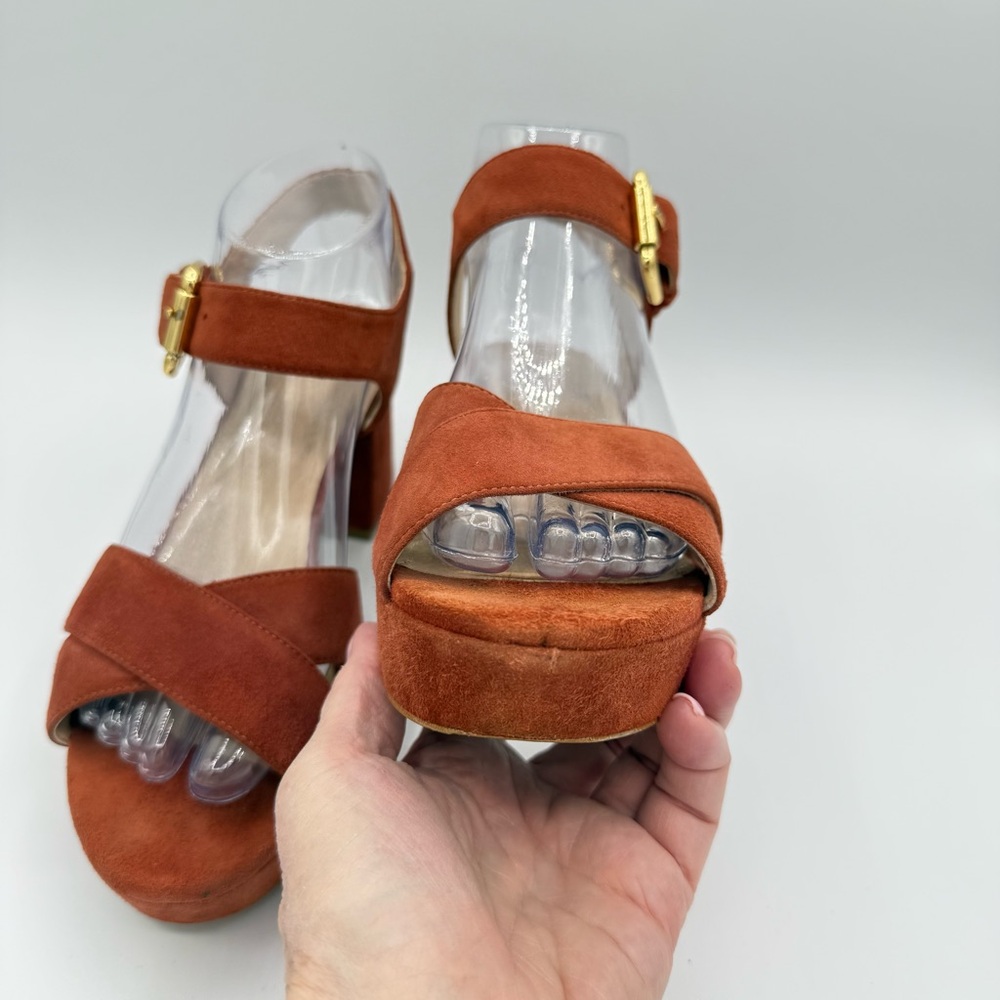 Barneys New York Suede Platform Sandals 8 Orange/Rust - Picture 6 of 16